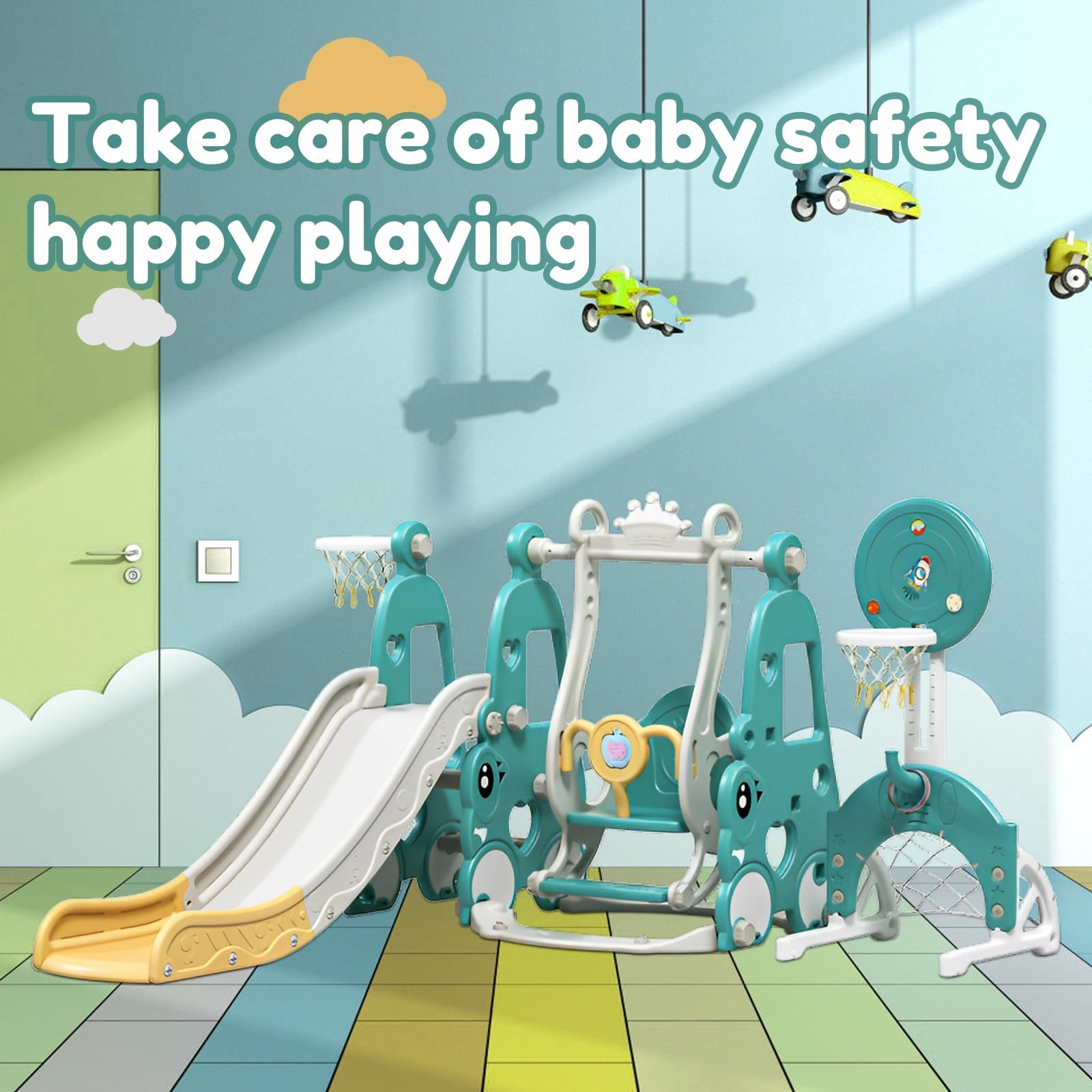 Leavader Kids' Playground Equipment Set - Slide, Swing, Basketball and Soccer Stand Combo