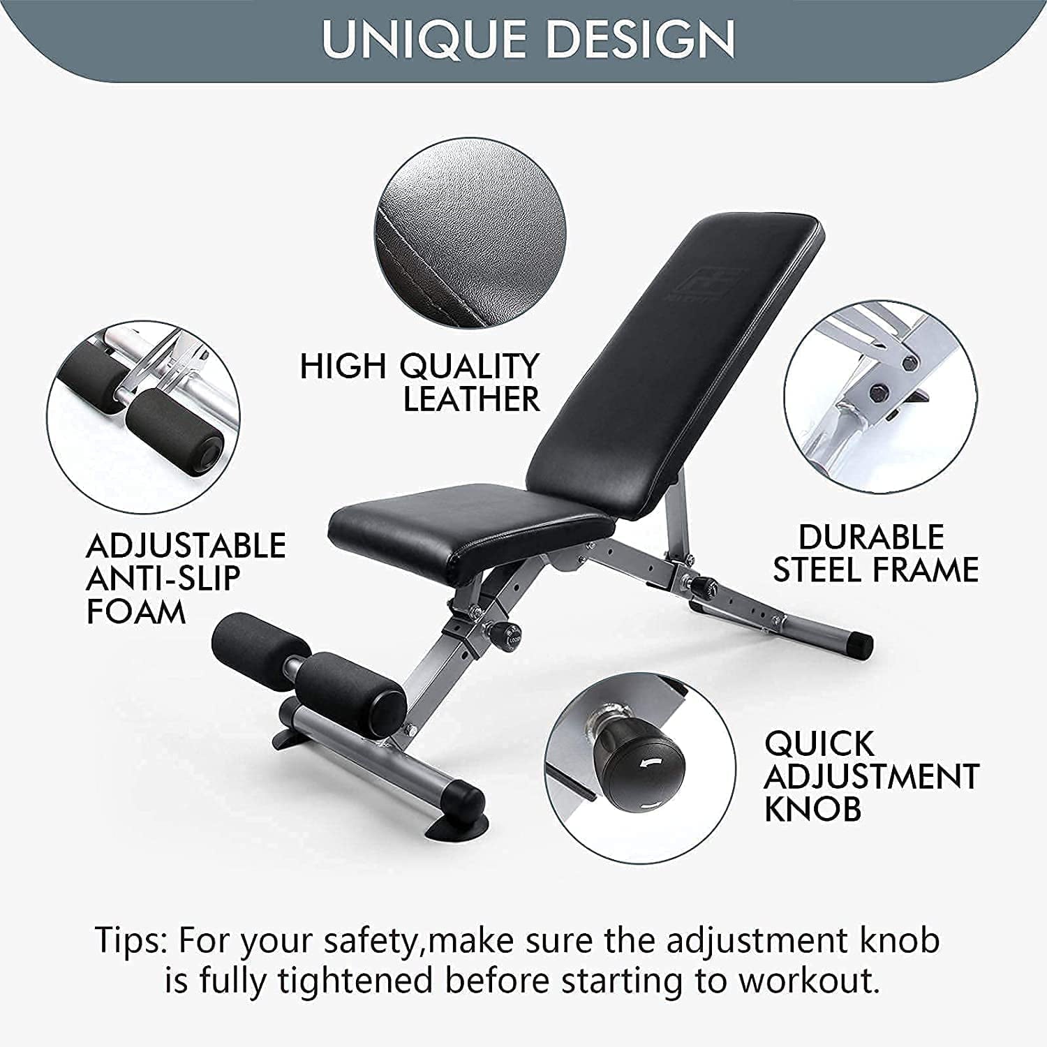 RitFit 1000LB Capacity Power Cage Rack with Adjustable Weight Bench, Lat Pull Down System with J-Cups, Dip Bars and Other Attachments