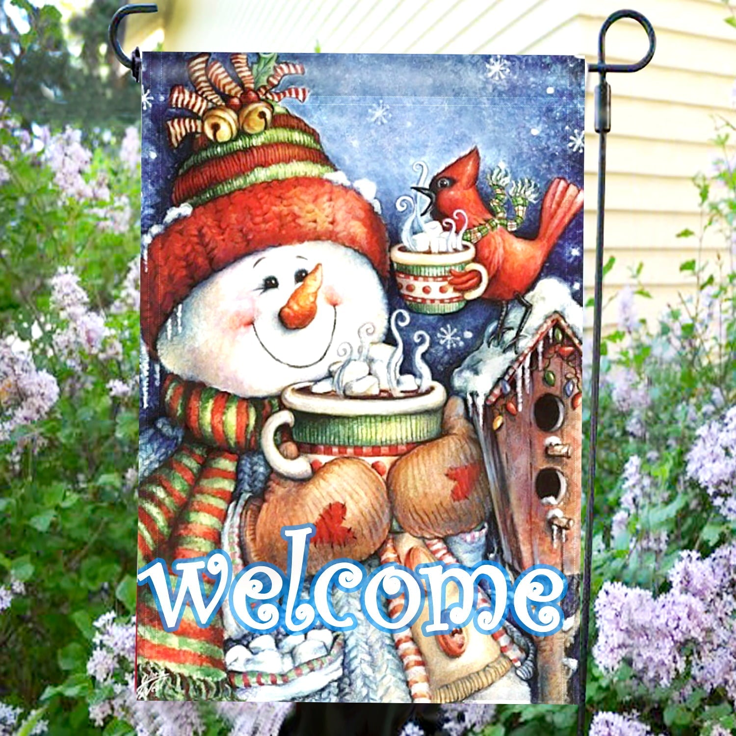 Anley Double Sided Welcome Winter Garden Flag, Snowman Bird Snowflake Garden Flags 18 x 12.5 Inch