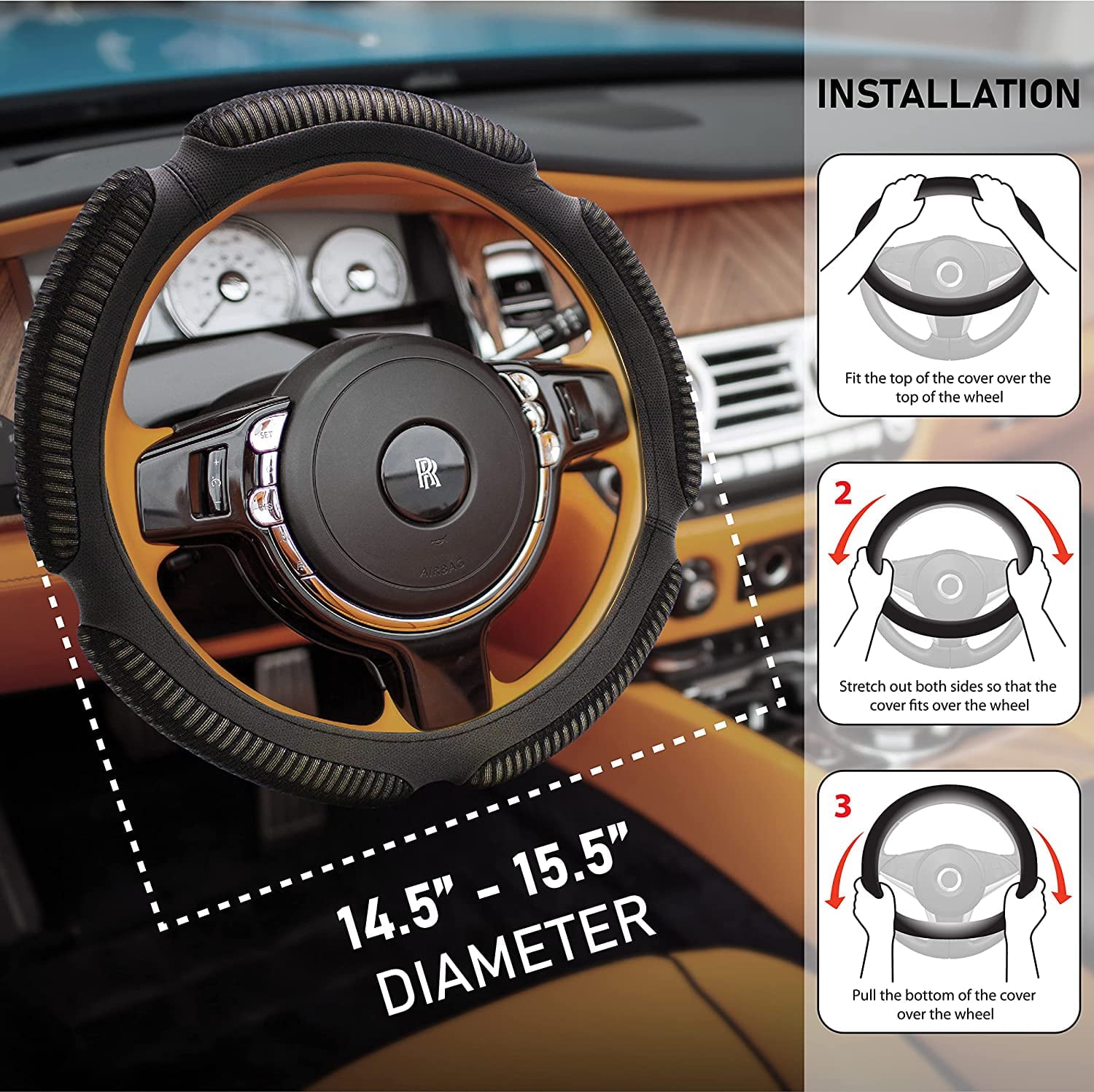 Goodyear, High Race Performance Steering Wheel Cover, Non-Slip, High Grip, Black, GY1499