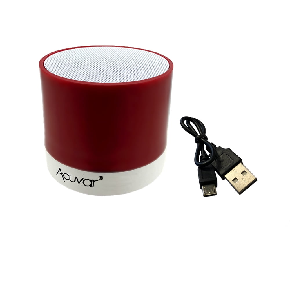 Acuvar Wireless Rechargeable Mini Speaker Pod with Micro SD Card Reader and USB Compatibility (Red)