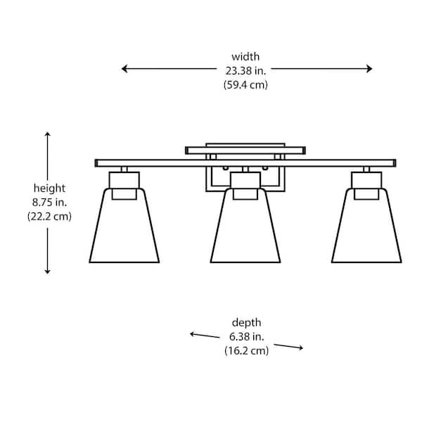 Abbedale 23.38 in. 3-Light Black Bathroom Vanity Light Fixture with Clear Glass Shades