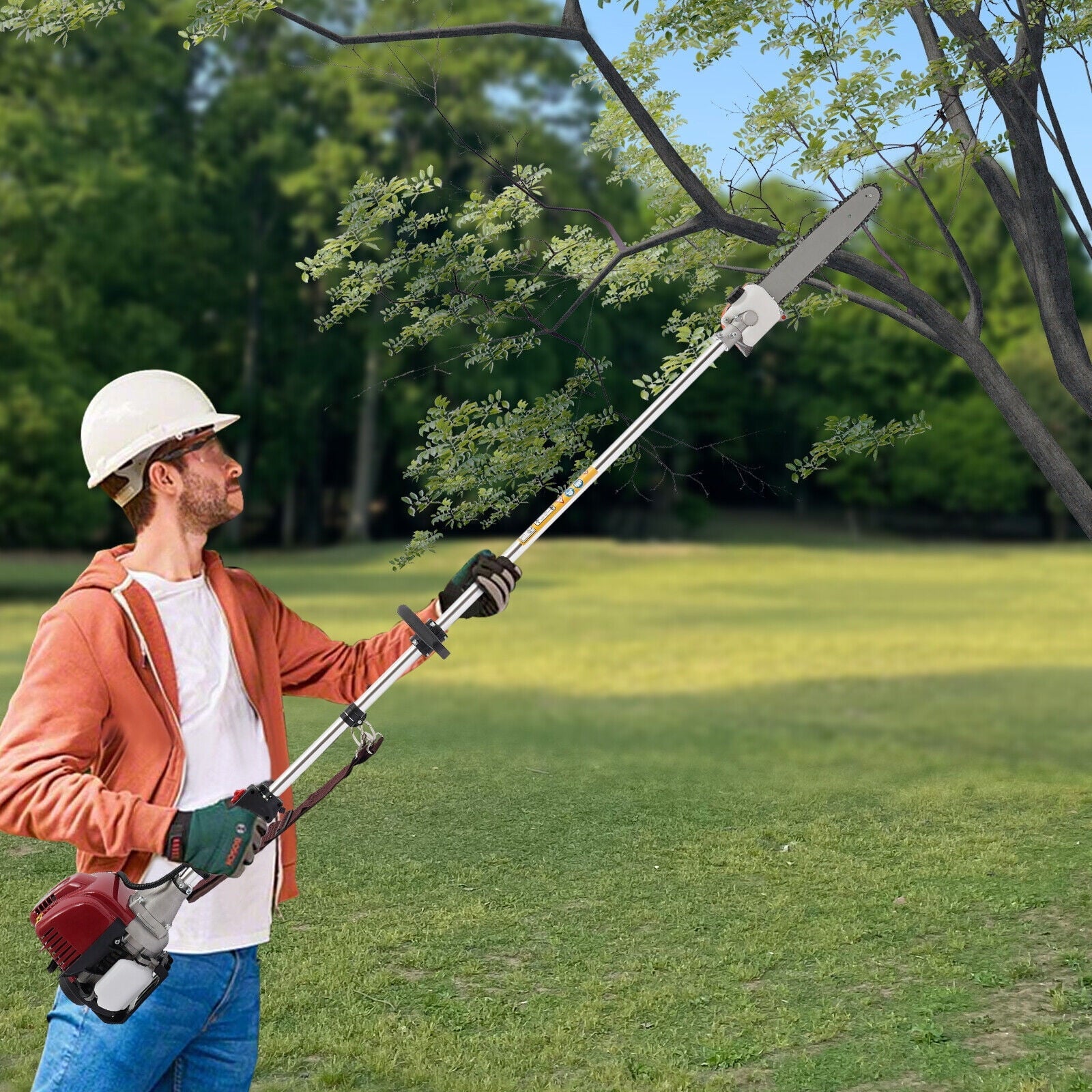 MIDUO 37cc 4 Stroke Gasoline Chainsaw Pruners Electric Long Handle Saw Split Shaft Branch Trimmer Air Cooled