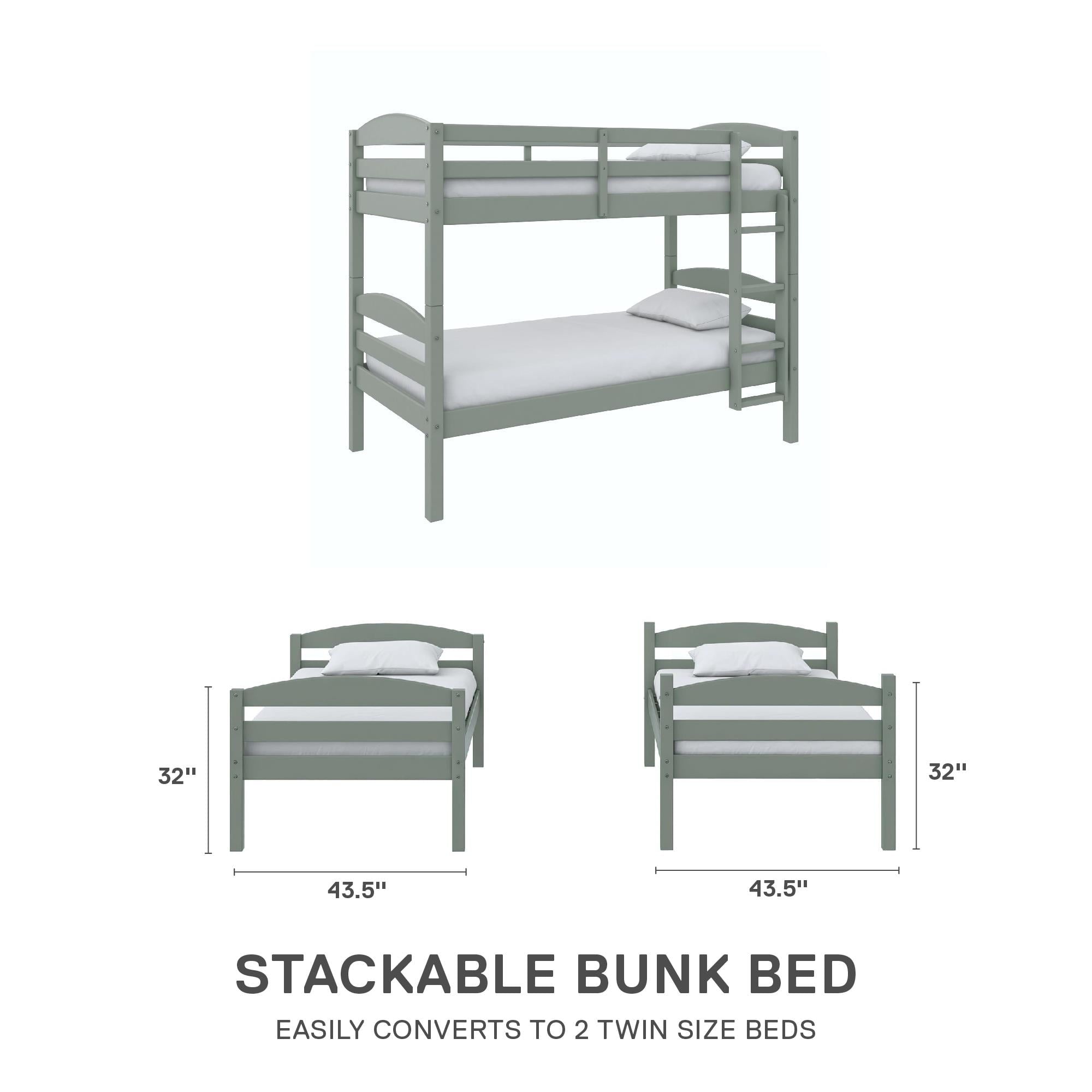 Better Homes & Gardens Leighton Solid Wood Twin-over-Twin Convertible Bunk Bed, Sage Green