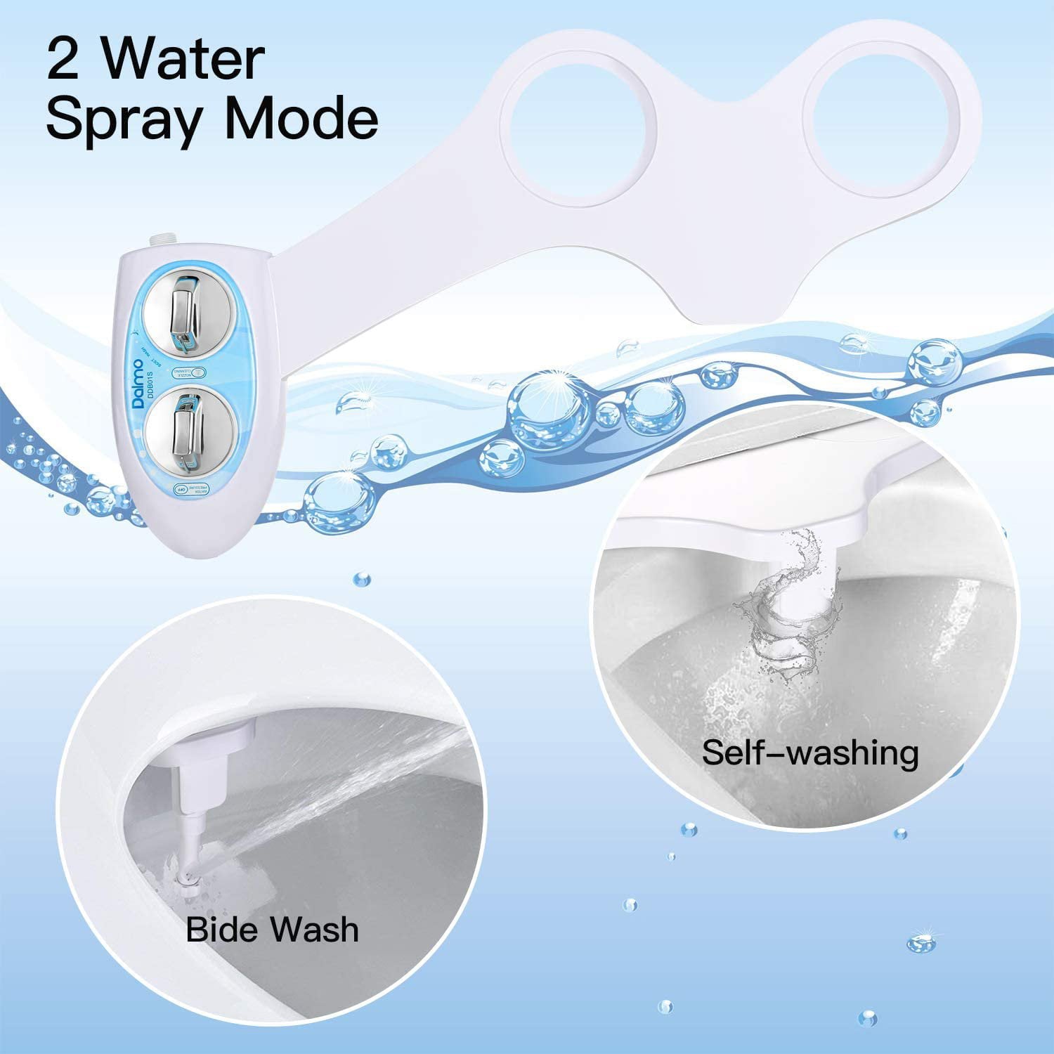 Dalmo Non-Electric Bidet Toilet Attachment with Self-Cleaning Nozzles,with Adjustable Water Spray Pressure and Easy Installation