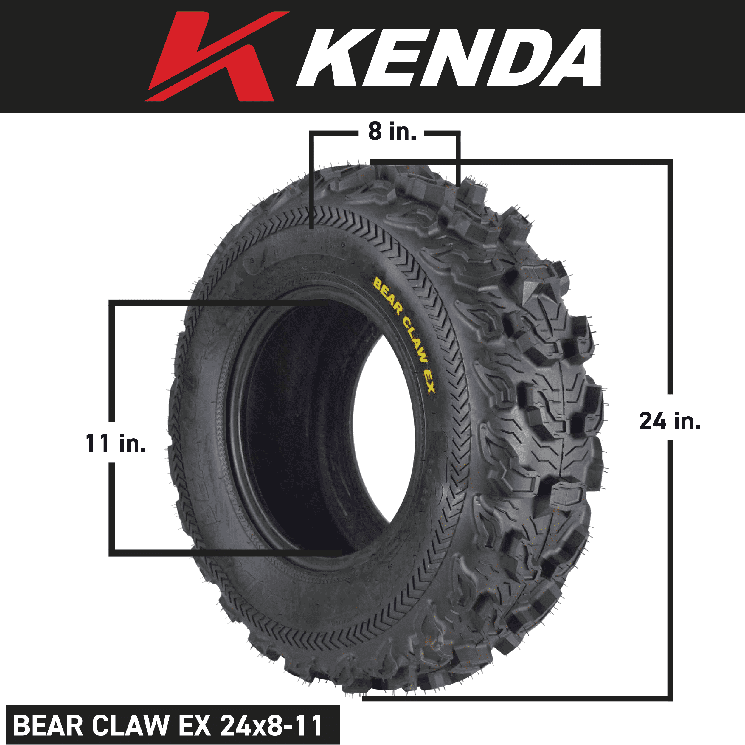 Kenda Bear Claw EX K573 24x8-11 Front 24x10-11 Rear 6 PLY ATV/UTV Utility Tires (4 Pack)