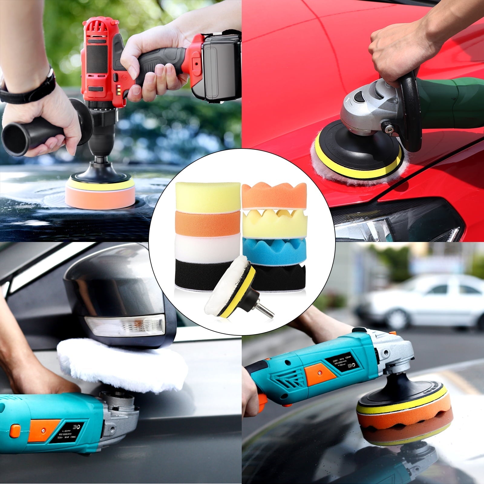 Drill Buffing Sponge Pads, EEEkit 11pcs 3inch Car Foam Woolen Polishing Pads Replacement Kit, Car Compound Polishing Buffer Drill Sponge Kit Set for Car Sanding, Polishing, Waxing