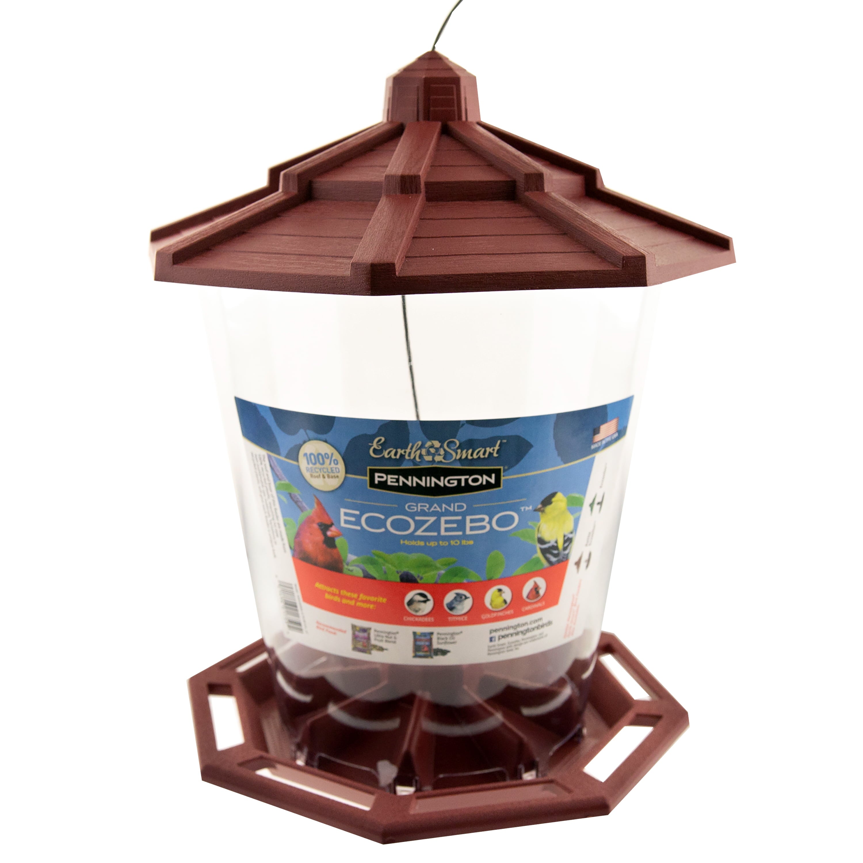 Pennington Red Resin Grand Ecozebo Wild Bird Feeder, 10 lb. Capacity, 1 Pack
