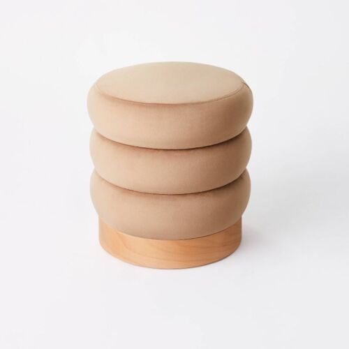 Clarkdale Channel Tufted Round Ottoman with Wood Base (3 Colors) 18in Plywood