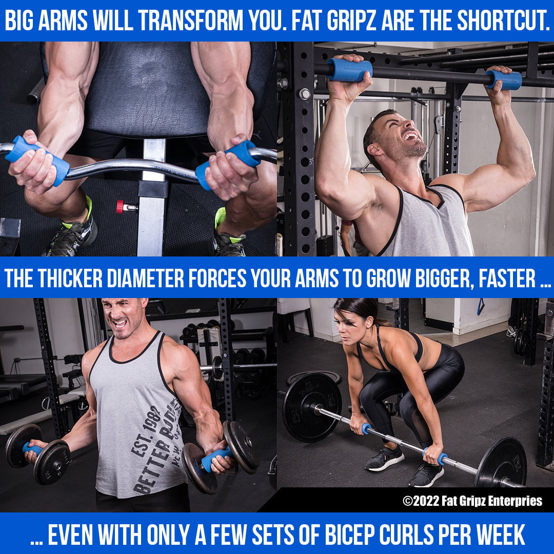 Fat Gripz Pro - The Simple Proven Way to Get Big Biceps & Forearms Fast - Blue (2.25 Inch Outer Diameter - Most Popular)