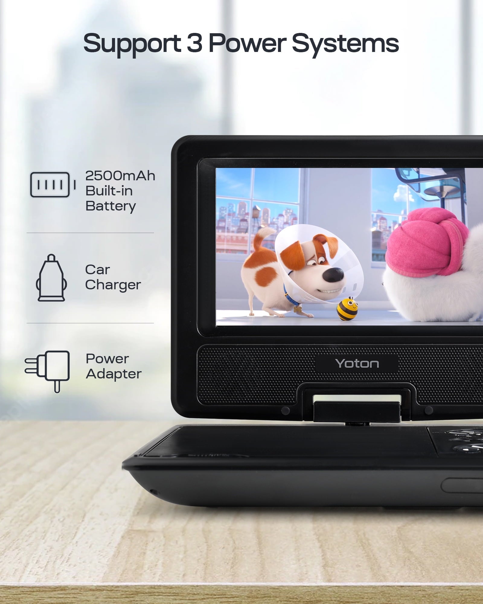 7.5'' Portable DVD Player for Car and Kids Support USB & SD Cards 5 Hours Internal Battery Car DVD Player with Car Charger, Black
