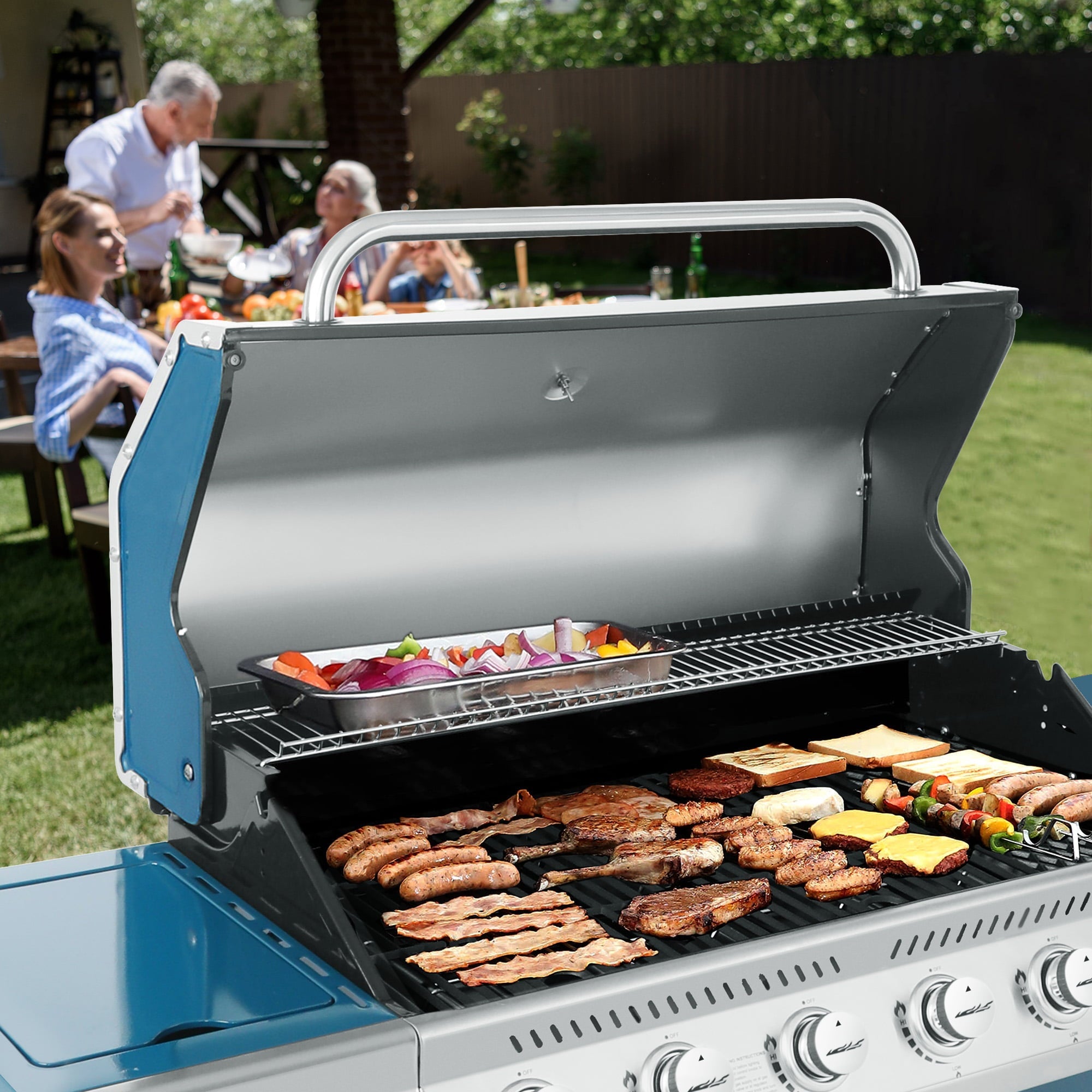 Royal Gourmet GA6402B 6-Burner BBQ Gas Grill with Sear Burner and Side Burner, 74,000 BTU
