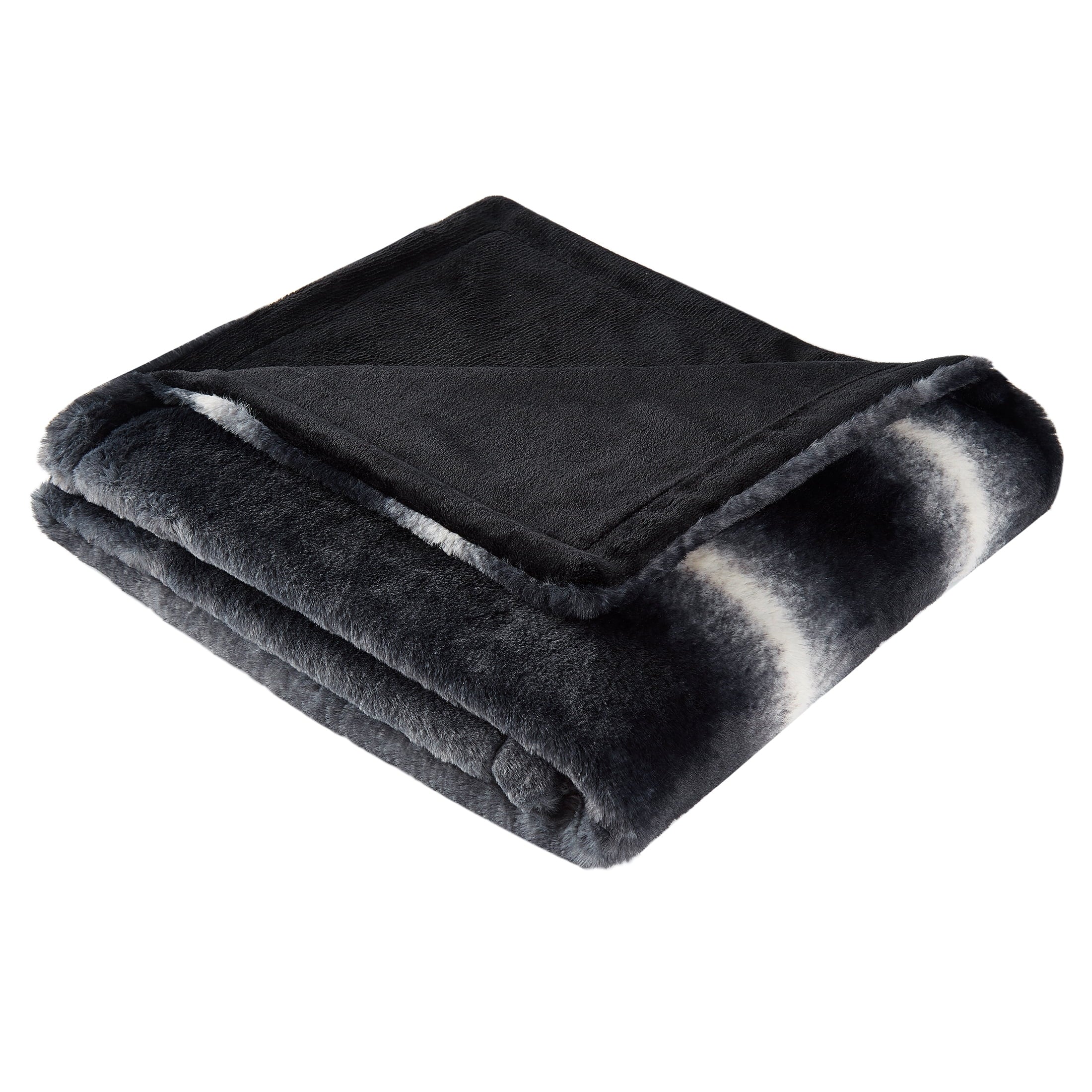 SoftLux Ombre Stripe Faux Fur with Velvet Plush Fleece Dual Layer Reversible Throw Blanket, 50