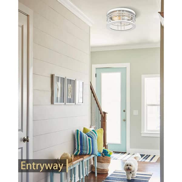 Farmhouse 12 in. 2-Light White Flush Mount Celling Light Fixture