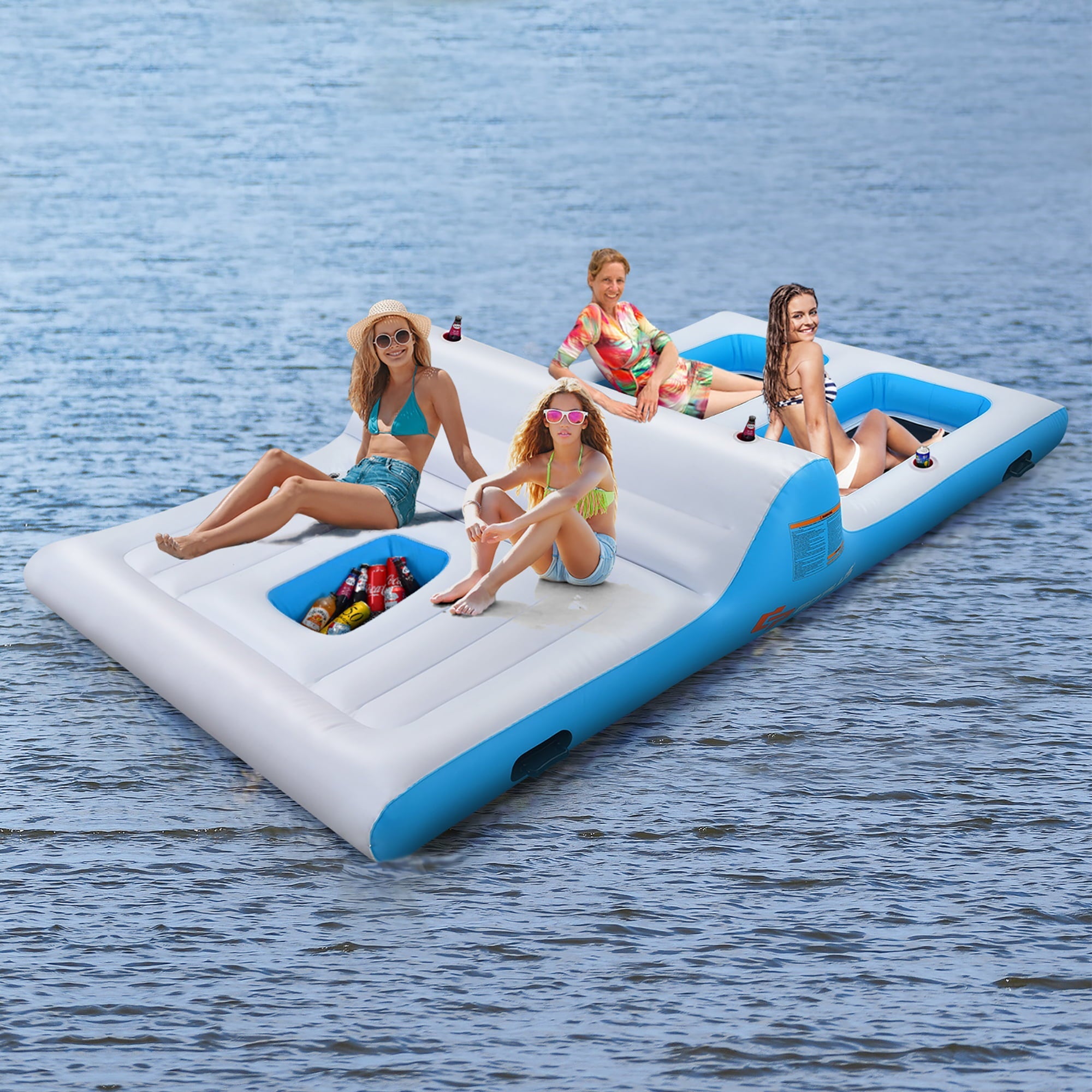 Costway Giant 4 Person Inflatable Island Lake Floating Lounge Raft W/ 130W Electric Air Pump