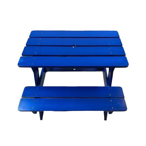 33.6 in. W x 29.9 in. D x 20.87 in. H Blue Wooden Picnic Table Children's Dining Table with Benches