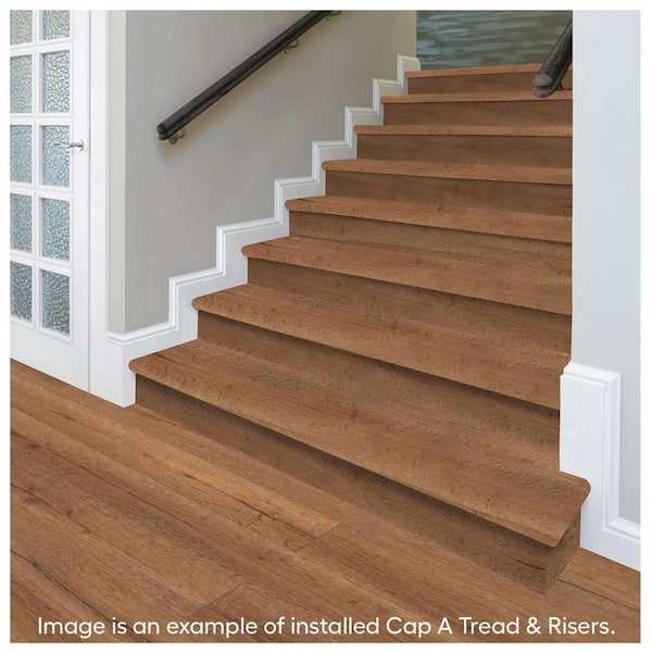 Red Iron Oak 47 in. L x 12.15 in. W x 1.69 in. T Laminate Stair Tread and Reversible Riser Kit Adhesive