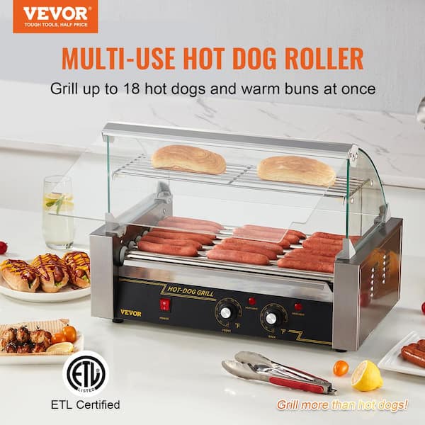 Hot Dog Roller 7 Rollers 18 Hot Dogs Capacity Stainless Sausage Grill Cooker Machine, ETL Certified