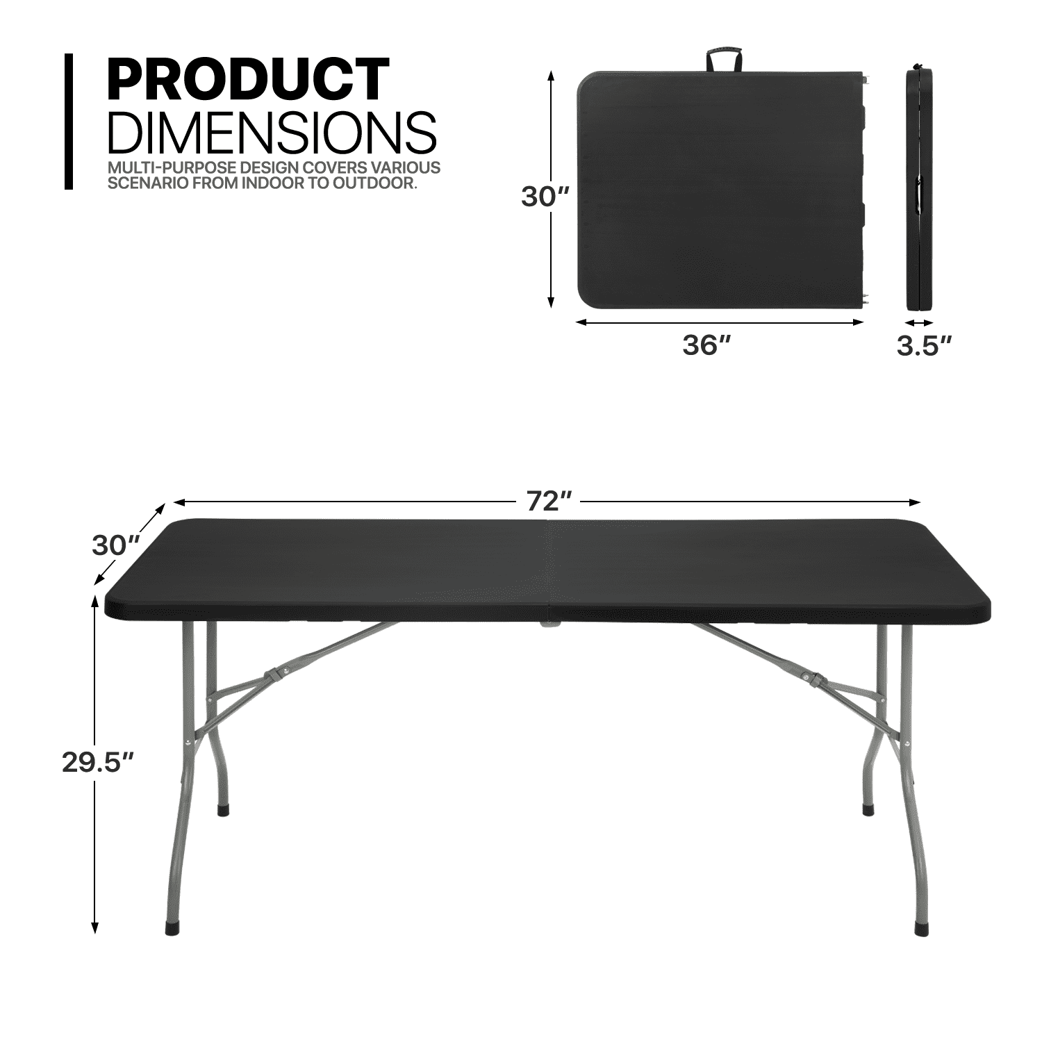 Magshion 11 Pieces 6 Ft Plastic Foldable Card Table and Chair Set， Portable Folding Table with Handle Picnic Desk and Folding Chairs with Backrest, Black