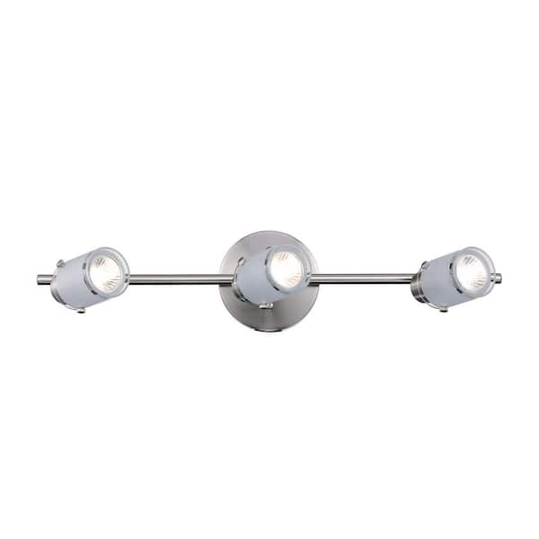 22.5 in. 3-Light Brushed Nickel Track Light Fixture with Frosted Glass Shades