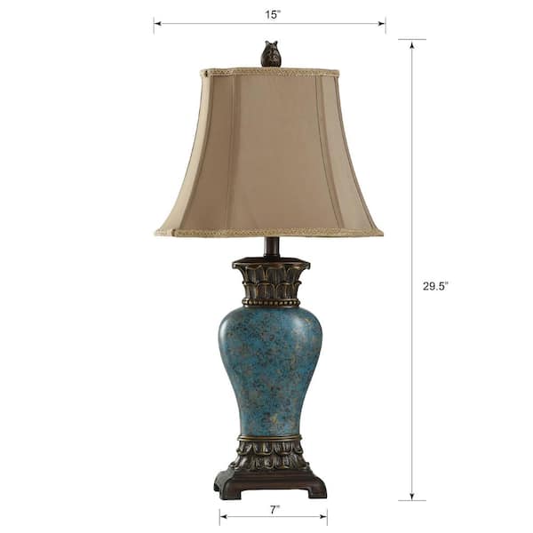 30 in. Blue/Brown/Bronze/Gold Table Lamp with Taupe Fabric Shade