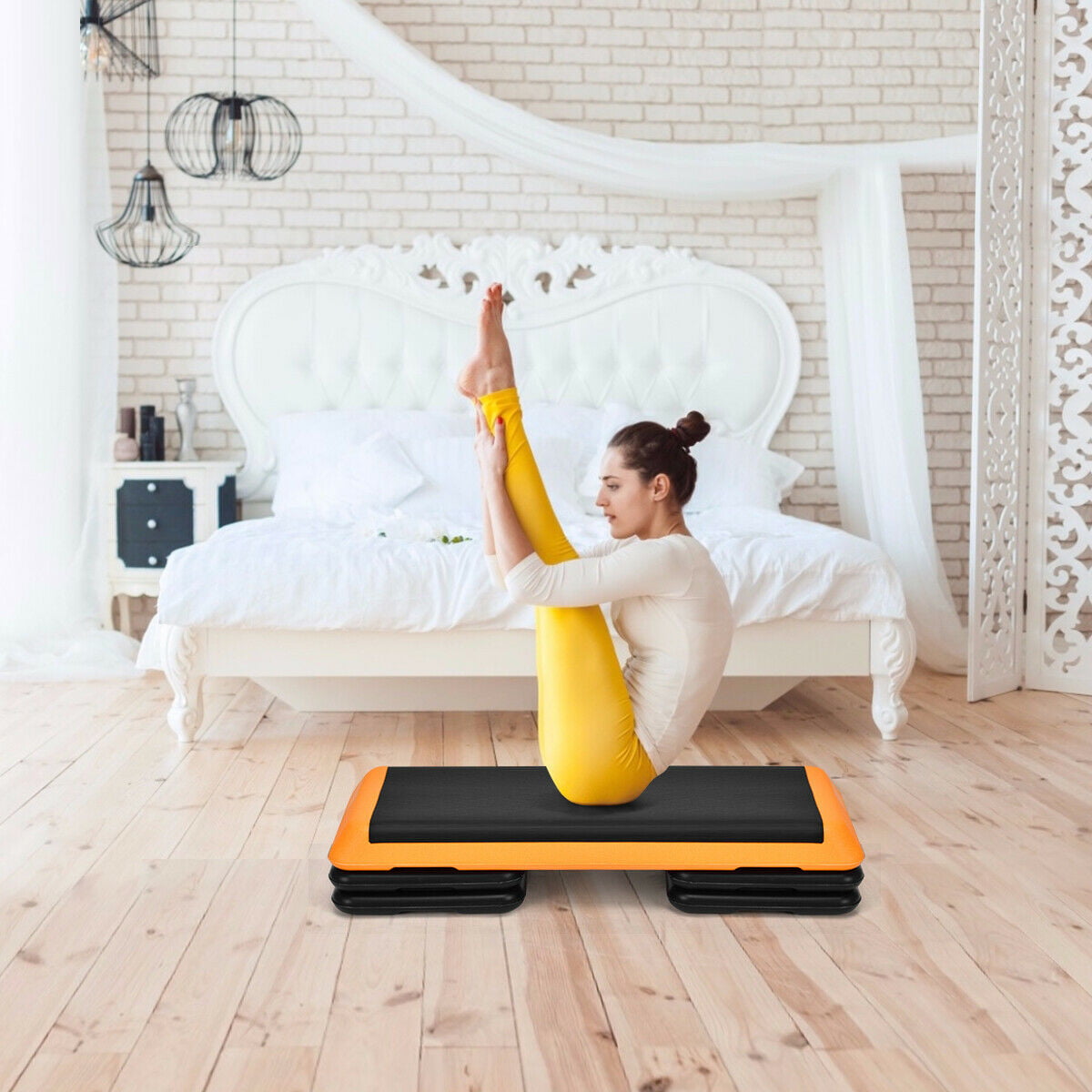 Costway Fitness Aerobic Step 43'' Cardio Adjust 4'' - 6'' - 8'' Exercise Stepper w/Risers