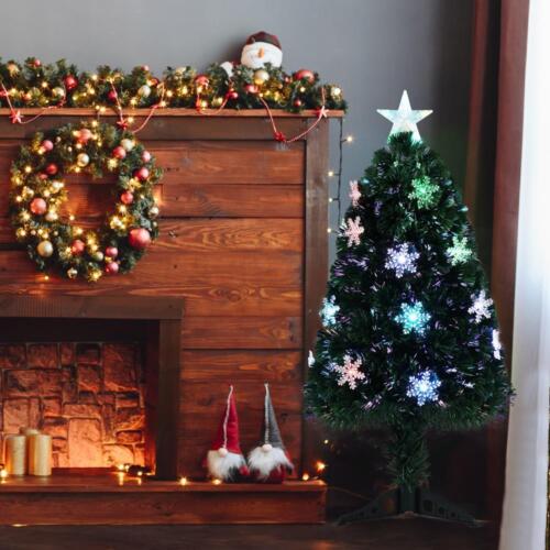3 Ft Pre-Lit Artificial Christmas Tree Snowflakes with Multi-Color LED Lights