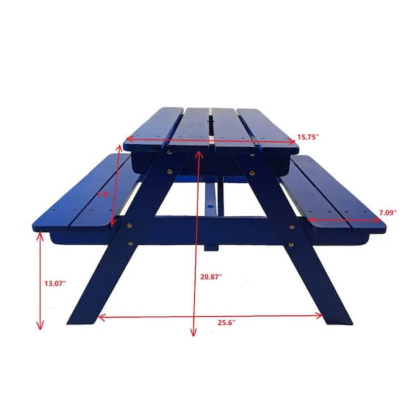 33.6 in. W x 29.9 in. D x 20.87 in. H Blue Wooden Picnic Table Children's Dining Table with Benches