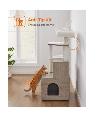 Feandrea WoodyWonders Cat Tree with Litter Box Furniture Hidden Enclosure, 2-...