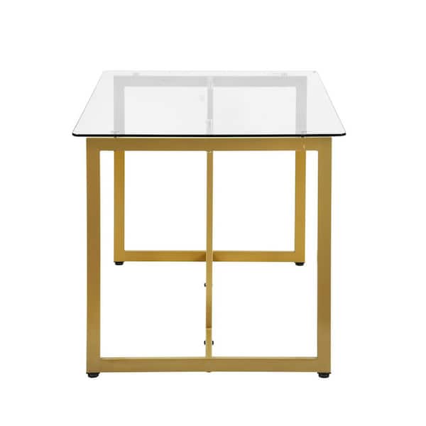 Slip 47 in. Rectangular Clear Glass Top Elegant Computer Desk with Golden Base