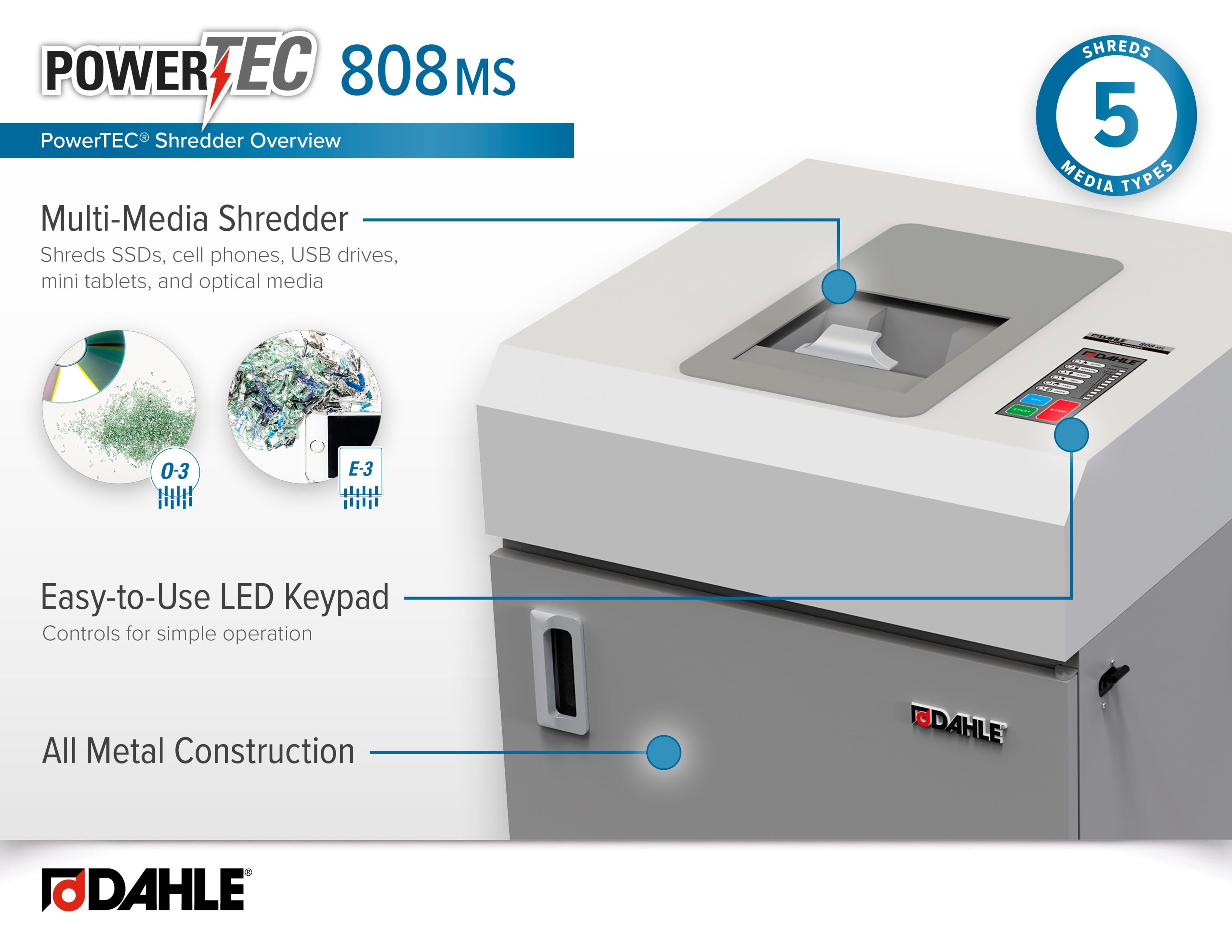 Dahle PowerTEC 808 MS Media Shredder, Destroys Cell Phones, Mini Tablets, SSDs & Flash Drives