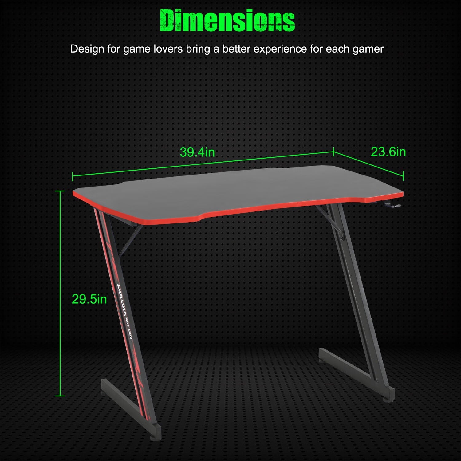 YRLLENSDAN Gaming Desk Z Shaped 40in Computer Gaming Workstation Ergonomic Gaming Table with Headphone Hook for Game Players, Red