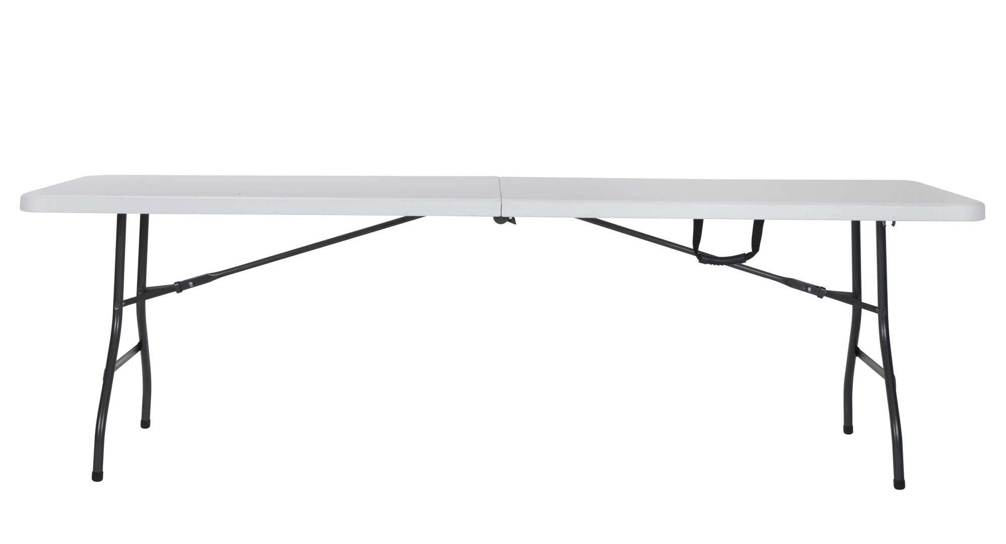 COSCO Deluxe 8 foot x 30 inch Fold-in-Half Blow Molded Folding Table, White
