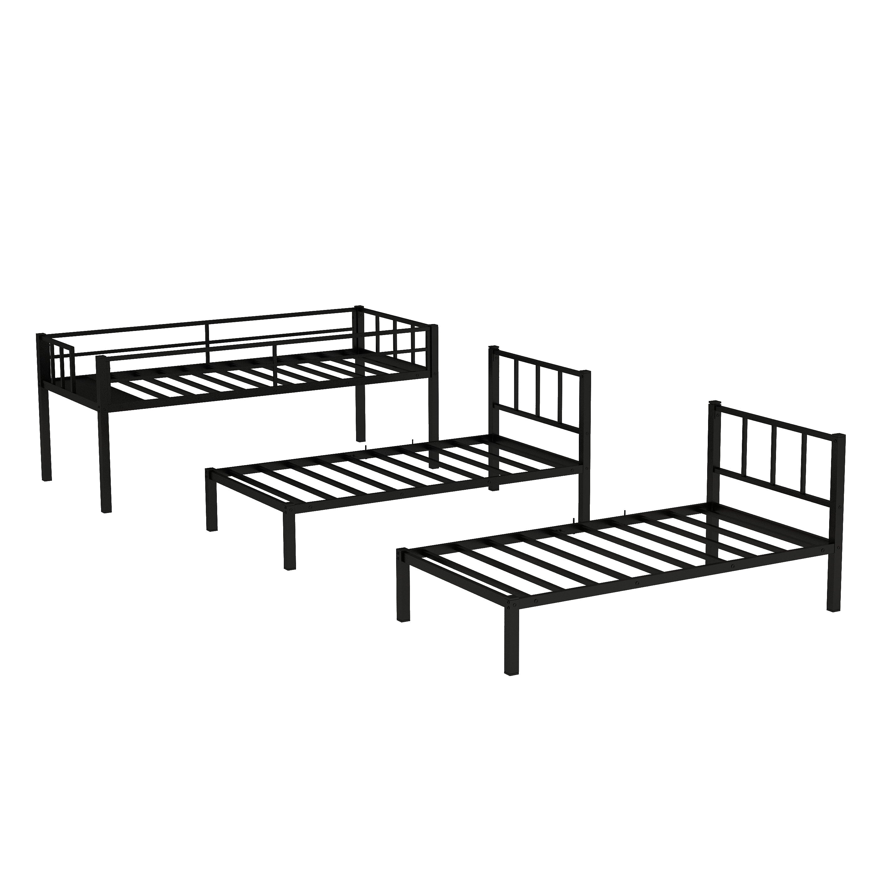 CITYLE Metal Triple Bunk Bed Twin over Twin over Twin, 3 Beds Bunk Beds 3-Tier Bunk Bed, Triple Metal Twin Bunk Bed for Kids Teens, Adults with Full-Length Guardrail and Ladder, Black