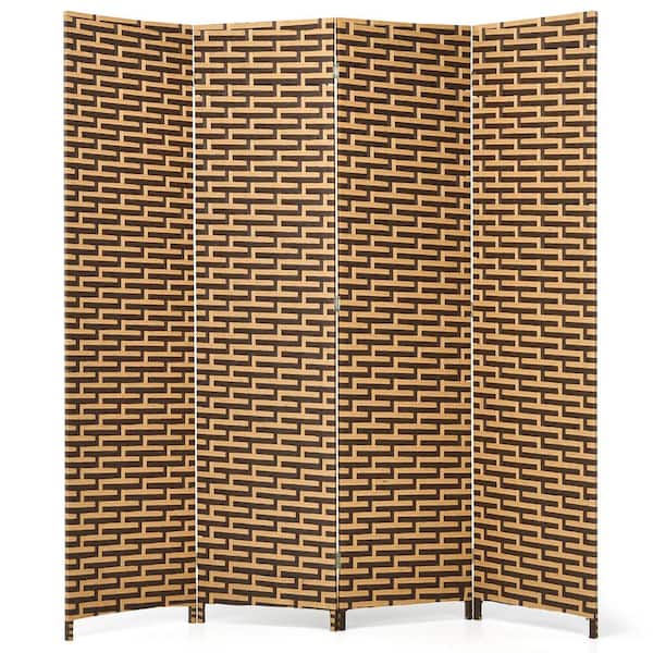 6 ft. Tall 4-Panel Yellow Folding Room Divider Weave Fiber Privacy Partition Screen