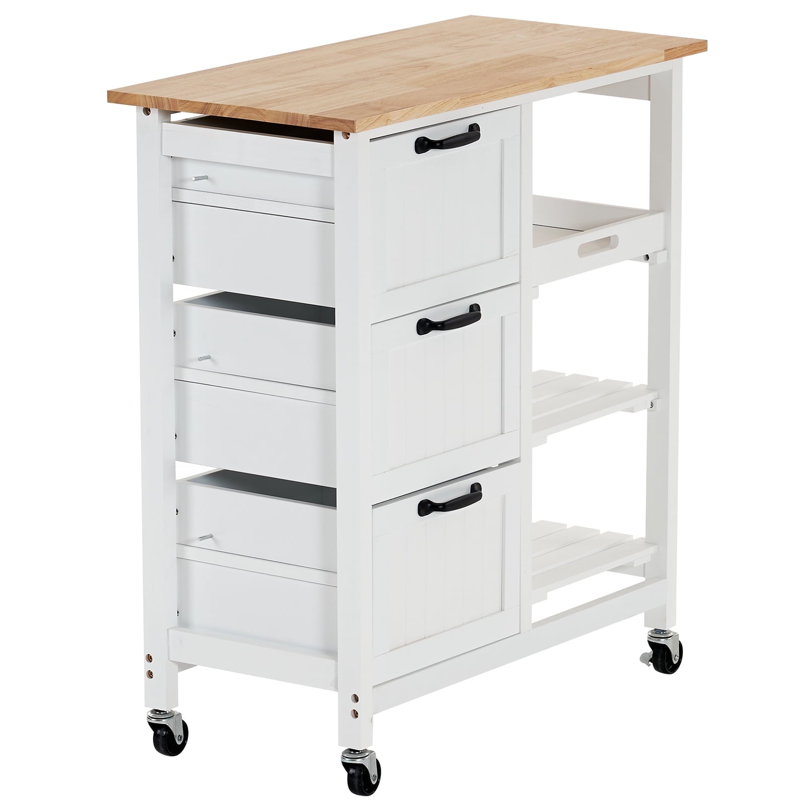 Ktaxon Wood Kitchen Trolley Cart Rolling Kitchen Island Cart Bar Cabinet Table with Drawers and Shelf White