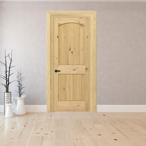 30 in. x 80 in. 2-Panel Archtop Right-Hand Unfinished Knotty Pine Wood Single Prehung Interior Door with Nickel Hinges