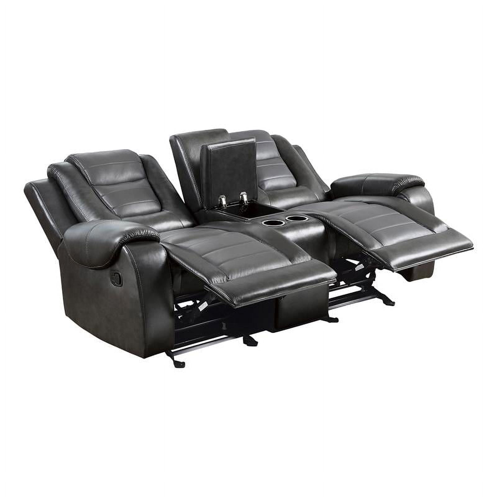 Pemberly Row Transitional Faux Leather Double Glider Reclining Loveseat in Gray