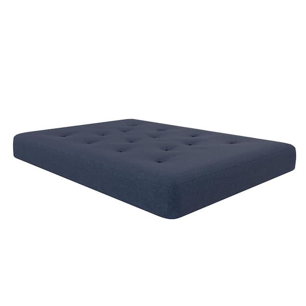Cozey 8 in. Pocket Spring Coil Futon Mattress, Polyester Linen, Full, Indigo Blue