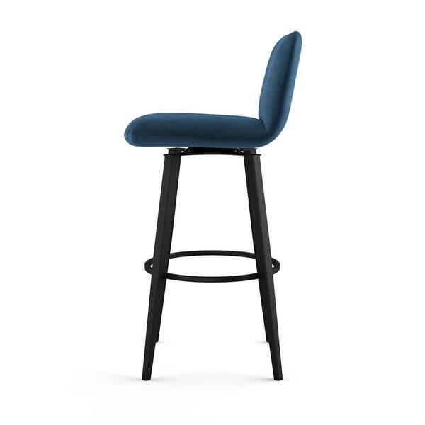 Betty 26 in. Dark Blue Velvet/Black Metal Swivel Counter Stool