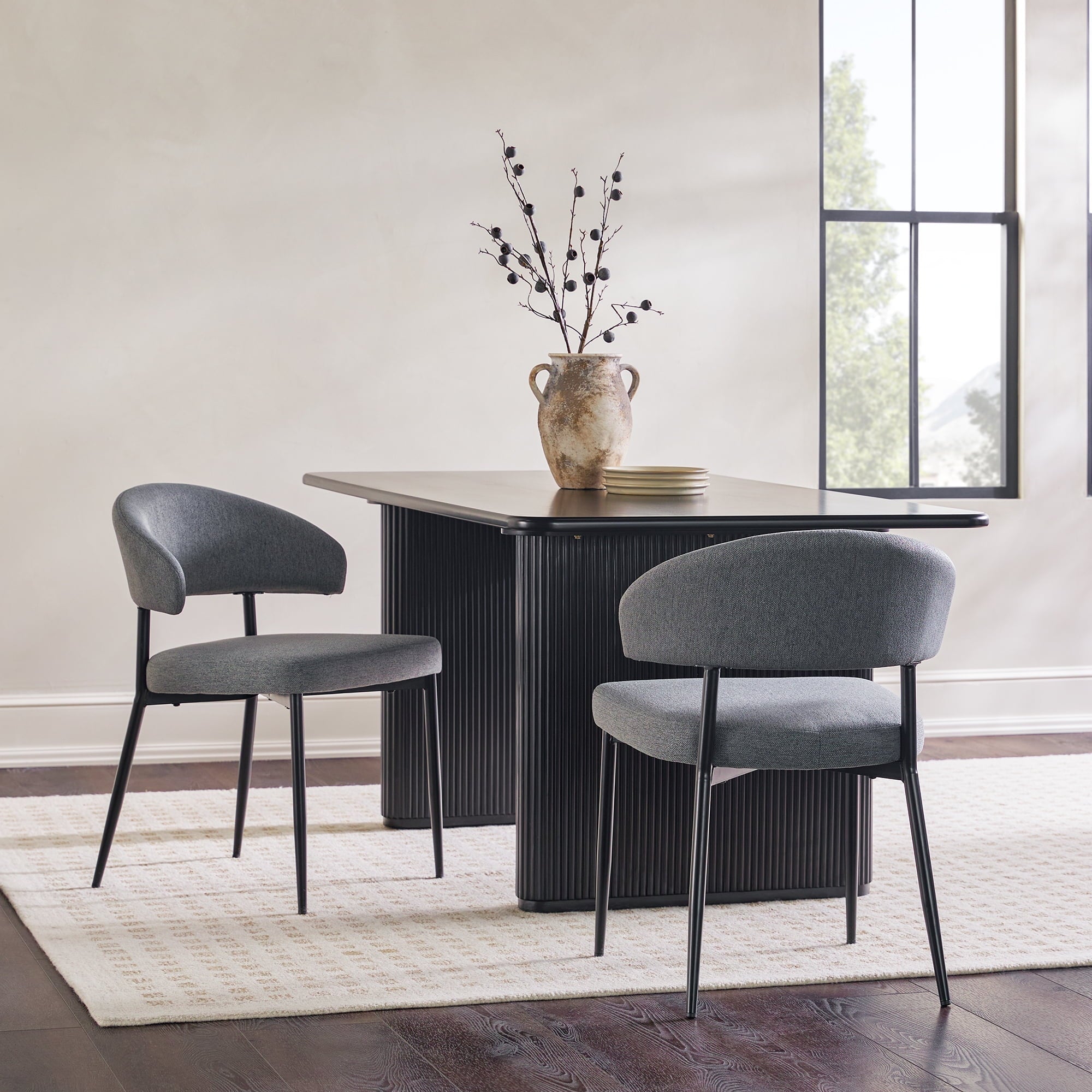 Walker Edison Modern Curved Back Upholstered Dining Chair, Set of 2, Charcoal