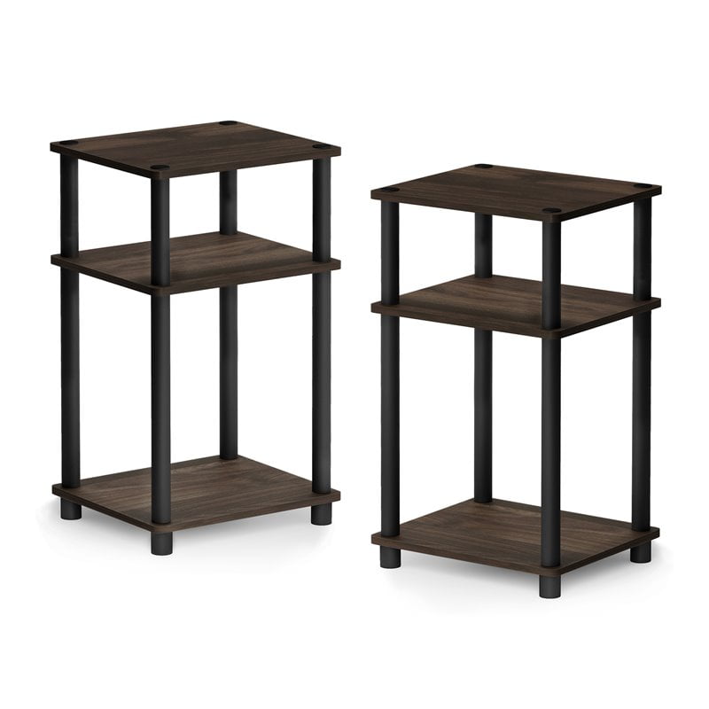 Furinno Just 3-Tier Turn-N-Tube End Table, 2-Pack, Columbia Walnut/Black, Rectangular, Wood