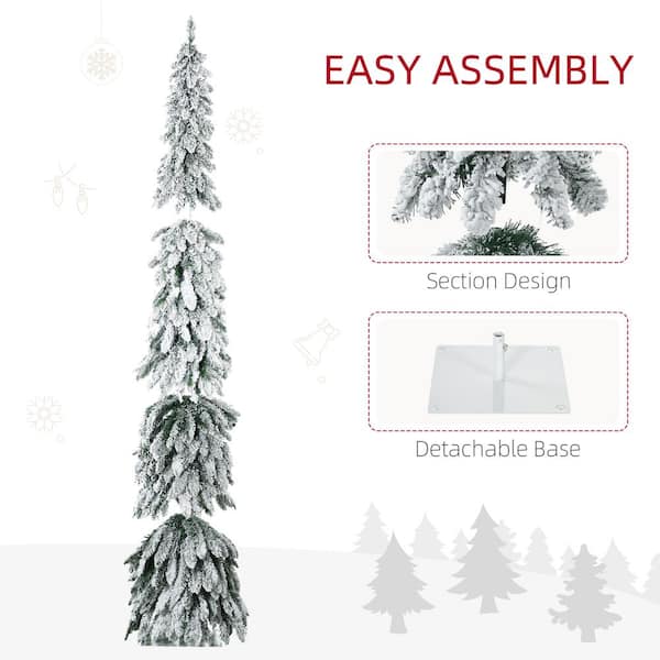 7 ft. Prelit Pencil Artificial Christmas Tree with 534 Snow Flocked Branches, Downswept Shape