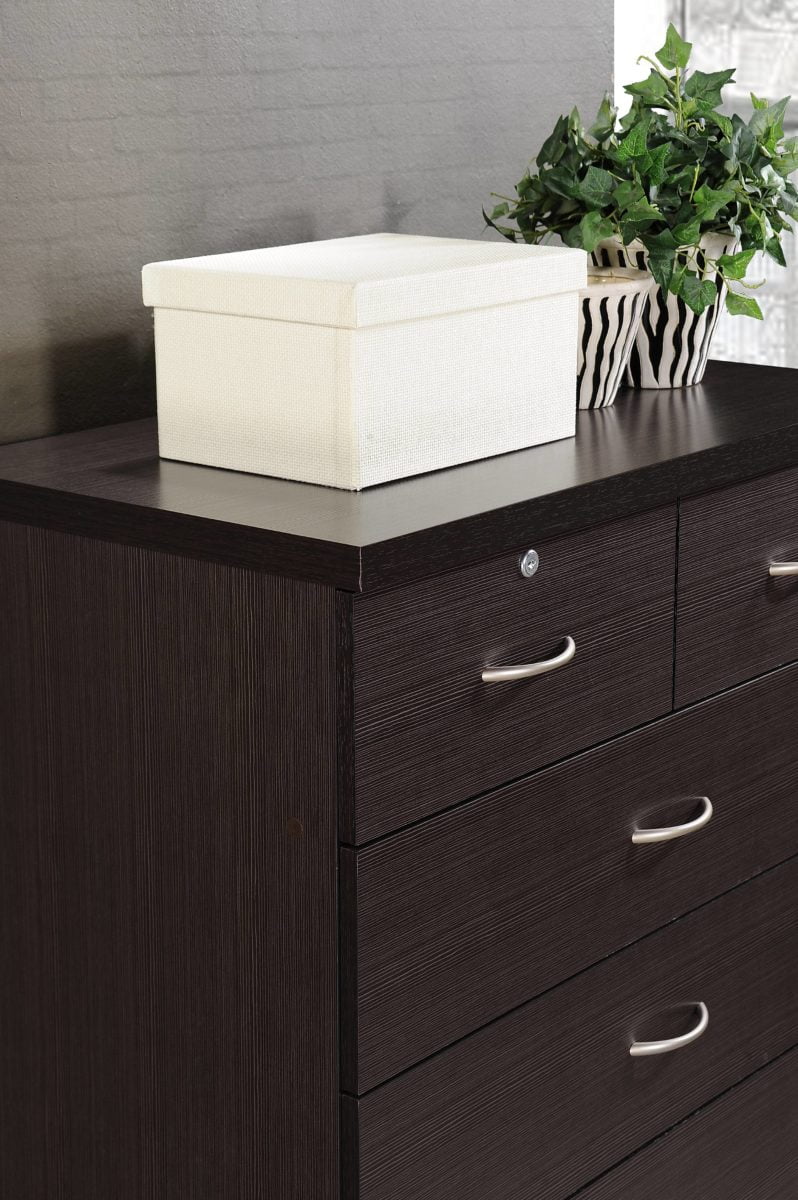 Hodedah 7 Drawer Dresser with Two Locks, Chocolate