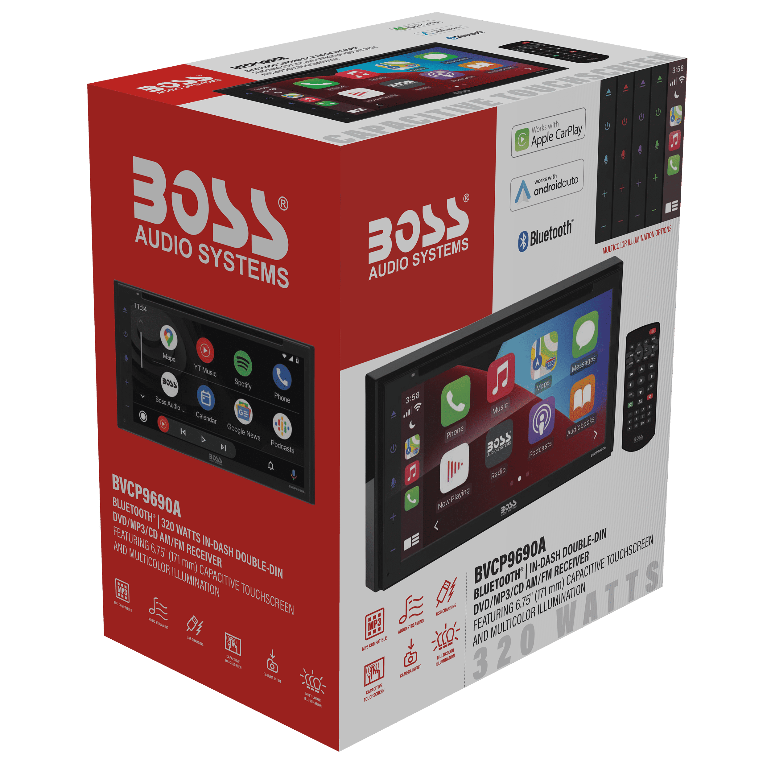 BOSS Audio Systems BVCP9690A 2 Din Apple CarPlay Android Auto Car Stereo System