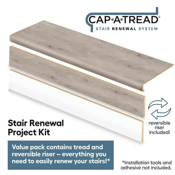 Larkmead Oak/Moonstone/Pelican Gray 47in.L x 12.15in.W x 2.28in.T Laminate Stair Tread and Reversible Riser Kit Adhesive