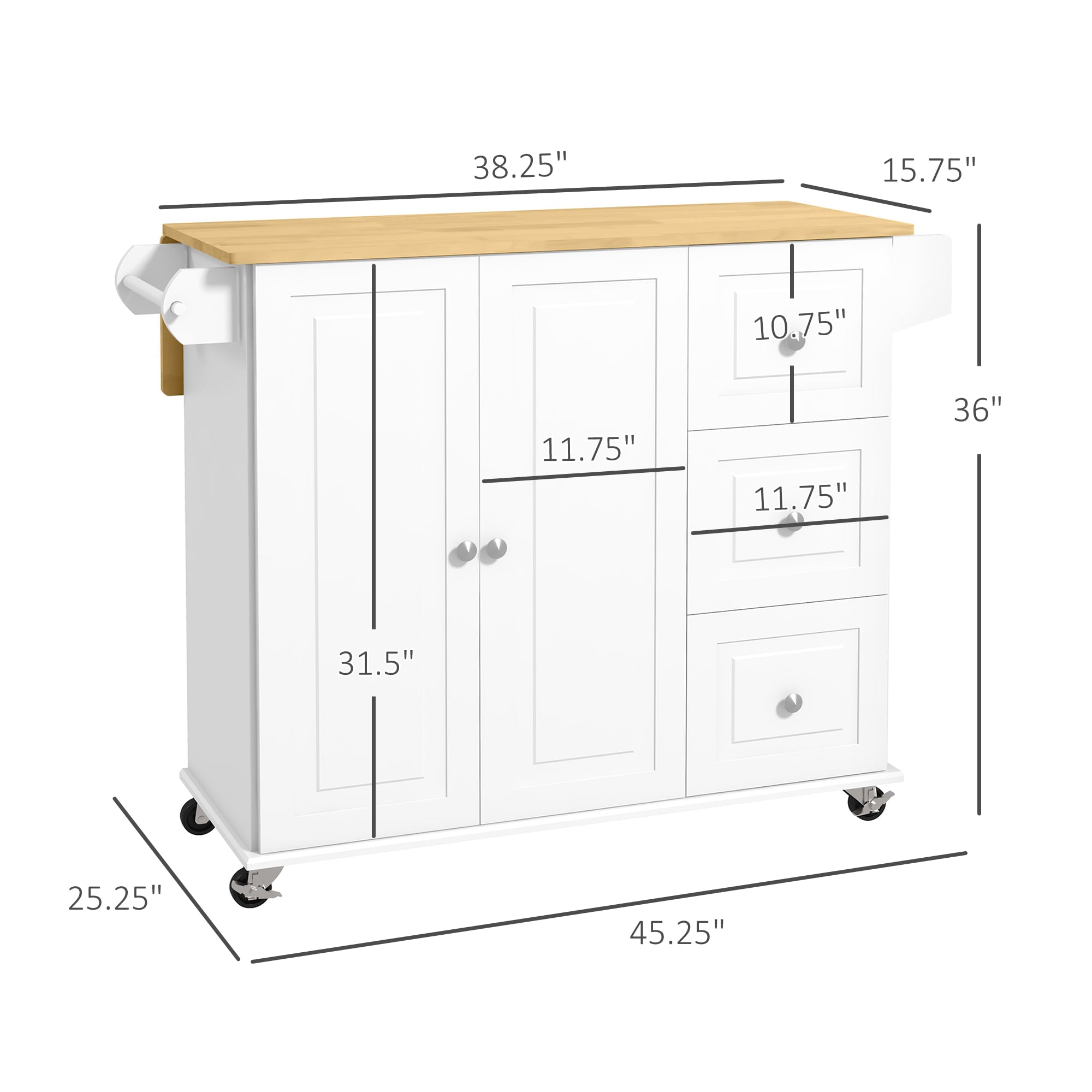 HOMCOM Kitchen Island on Wheels, Kitchen Cart with Drop Leaf, White