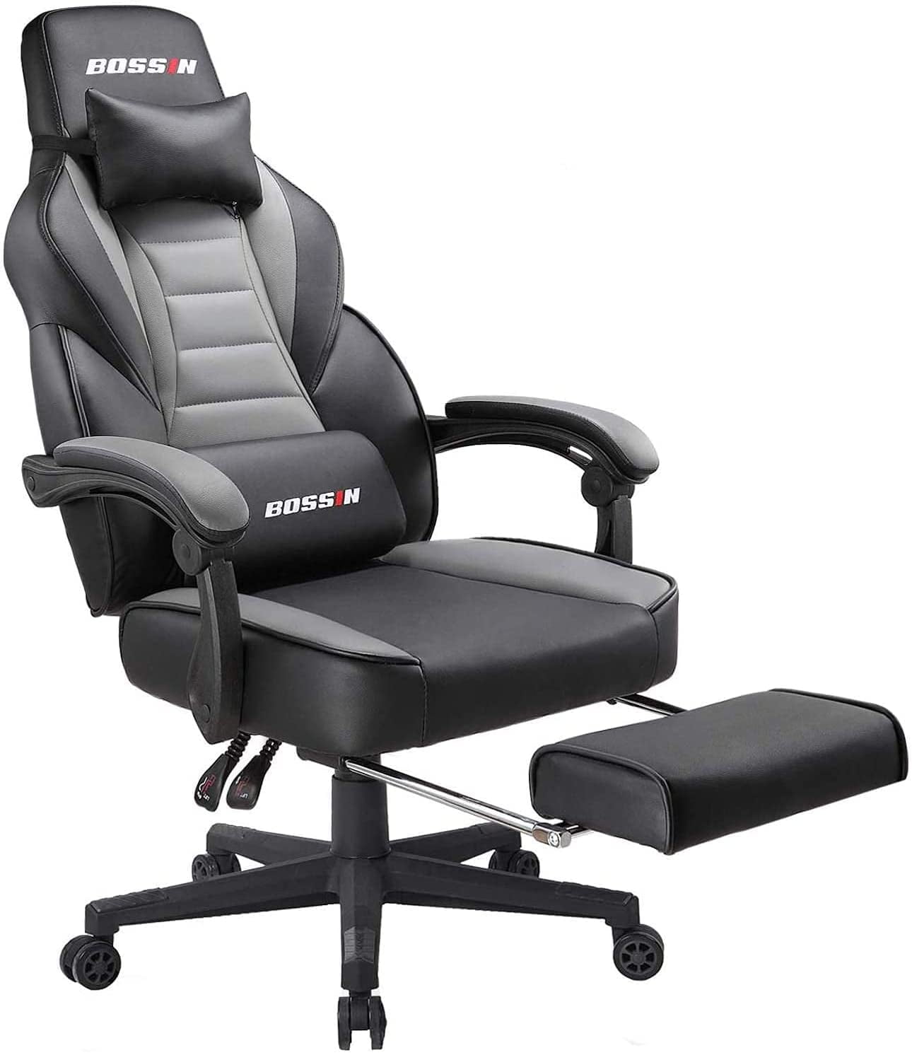 Bossin Gaming Chairs with Footrest,2022 Leather Game Chair for Adults,Big and Tall Gamer Chair with Headrest and Lumbar Support