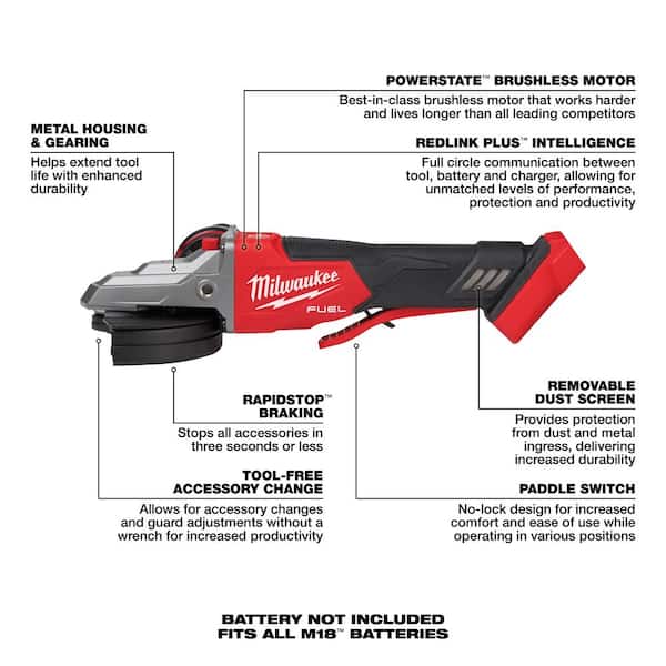 M18 FUEL 18V Lithium-Ion Brushless Cordless 5 in. Flathead Braking Grinder with Paddle Switch No-Lock (Tool-Only)