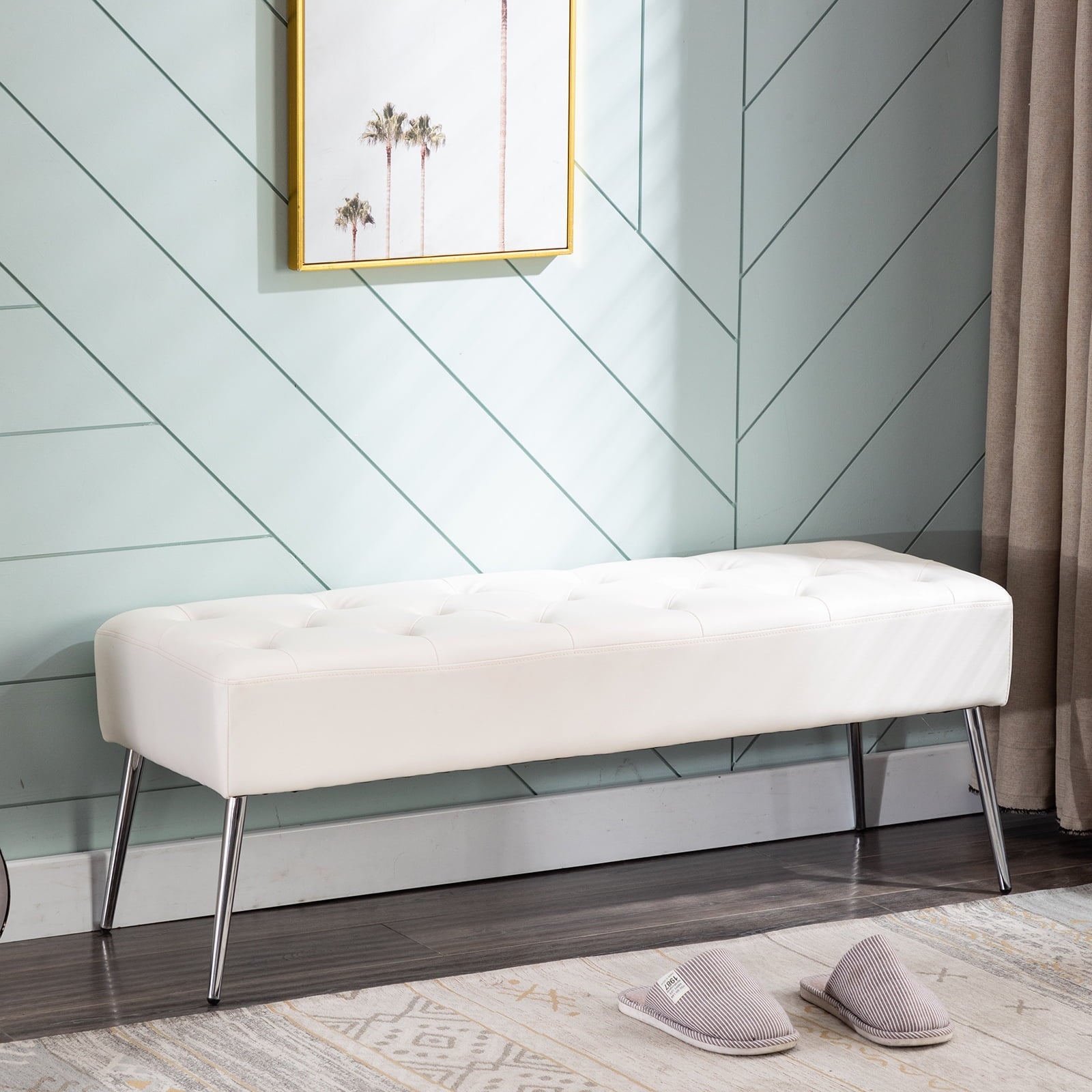 Duhome Elegant Lifestyle Bench Faux Leather Upholstered Bench for Bedroom Entryway Modern Tufted Bed End Bench White